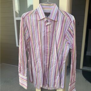Dragonfly Multicolor Striped Button Up Shirt Men’s Large (French Cuffs)